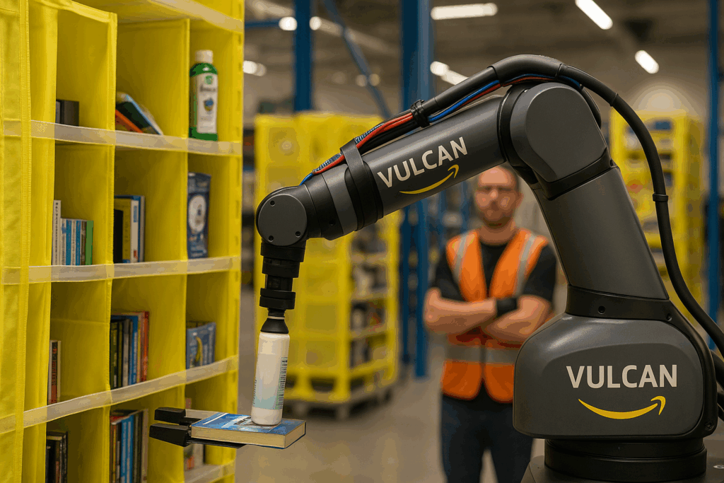 Amazon lancia Vulcan: il primo robot con il senso del tatto cambia la logistica e apre una nuova fase dell’AI fisica industriale